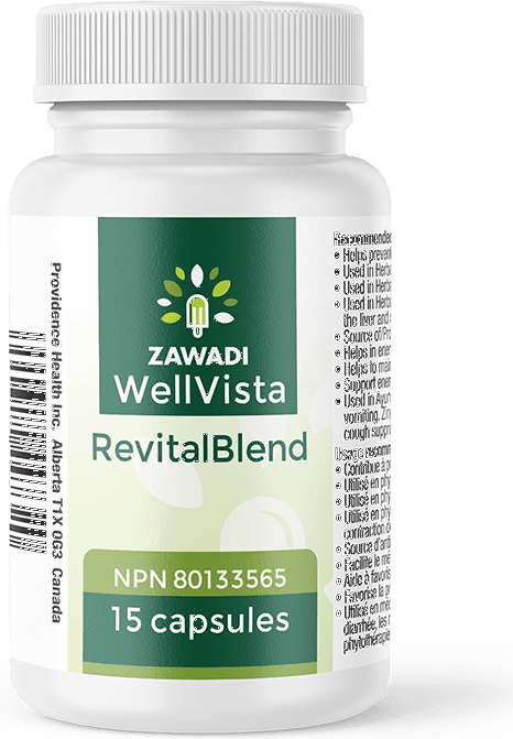 WellVista RevitalBlend bottle, front view